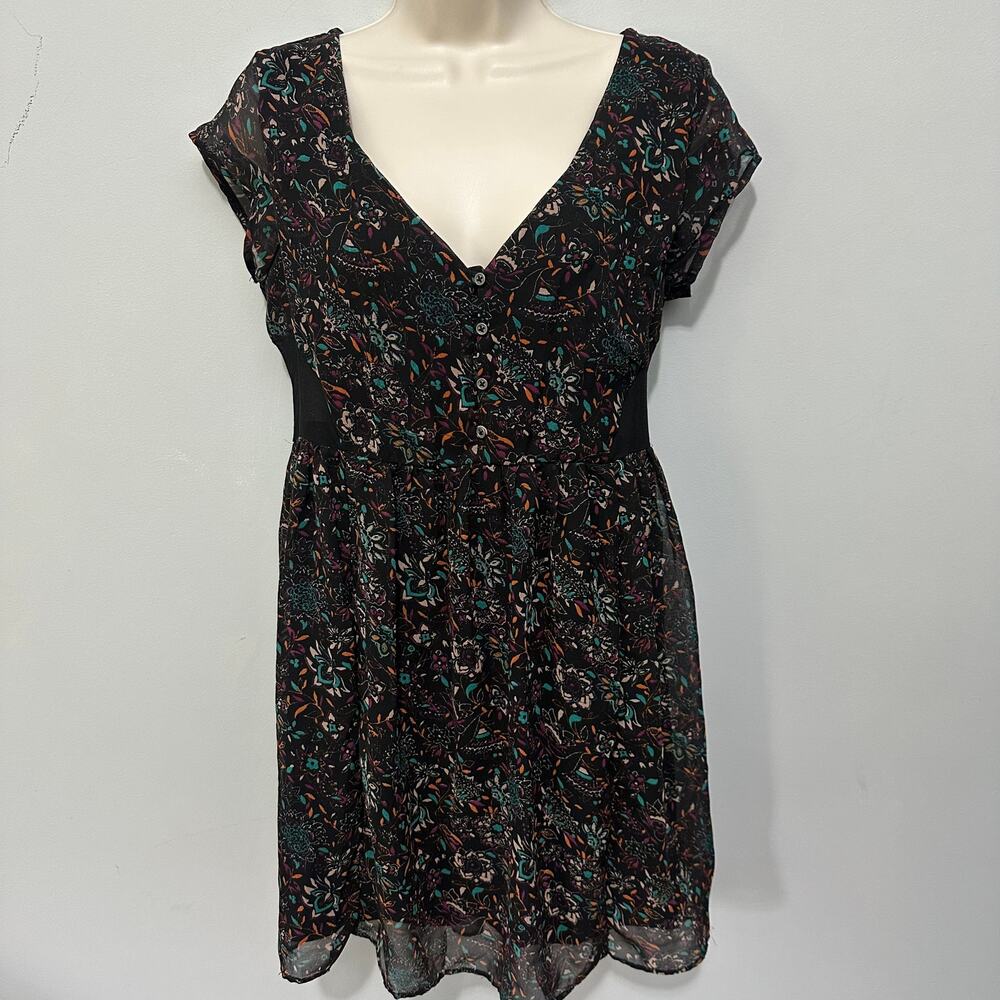 Ecote Dress Womens Medium Black Floral Mini Babydoll Dainty Dark Fairy Grunge